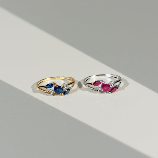 Gemondo Contemporary Marquise Light Blue Sapphire & Diamond Three Stone Ring In 9ct Yellow Gold