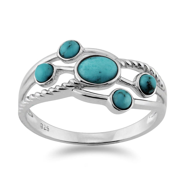 Gemondo Contemporary Oval Turquoise Cabochon Five Stone Ring In 925 Sterling Silver