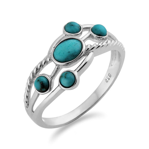 gemondo Contemporary Oval Turquoise Cabochon Five Stone Ring in 925 Sterling Silver