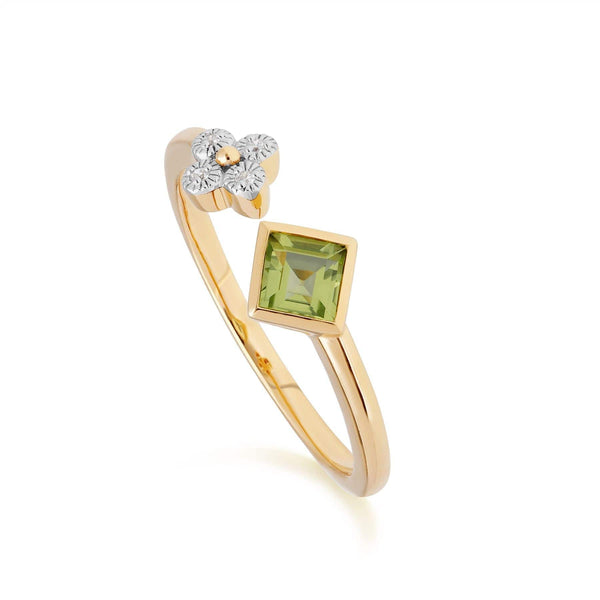 gemondo Contemporary Peridot & Diamond Open Ring in 9ct Yellow Gold