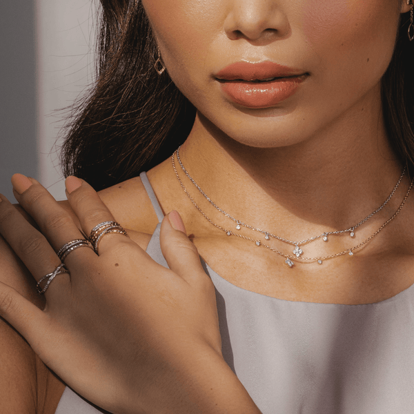 Gemondo Diamond Flowers Choker Charm Necklace In 9ct White Gold