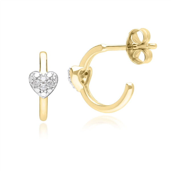 Gemondo Diamond Half Hoop Love Heart Earrings In 9ct Yellow Gold