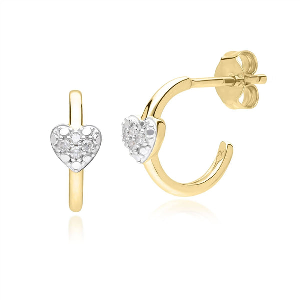 gemondo Diamond Half Hoop Love Heart Earrings in 9ct Yellow Gold