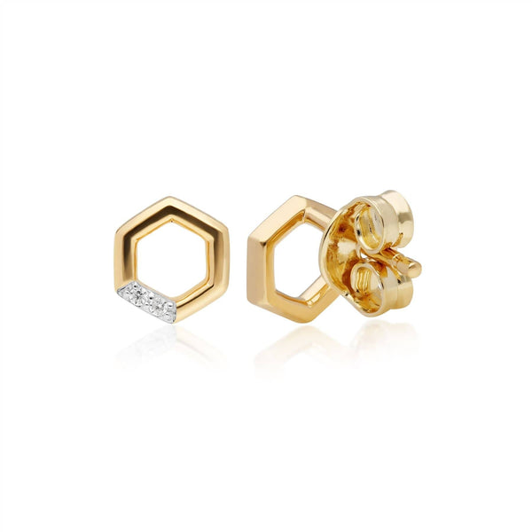 Gemondo Diamond Hexagon Stud Earrings In 9ct Yellow Gold