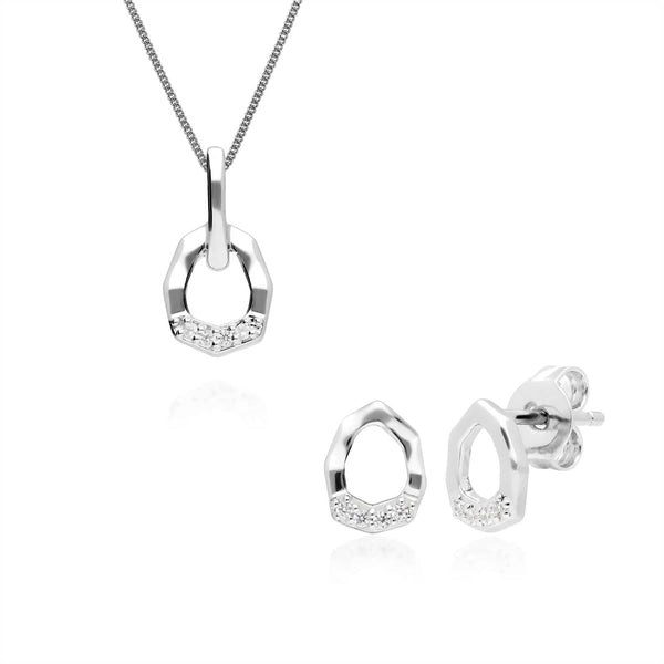 gemondo Diamond Pave Asymmetrical Pendant & Earring Set in 9ct White Gold