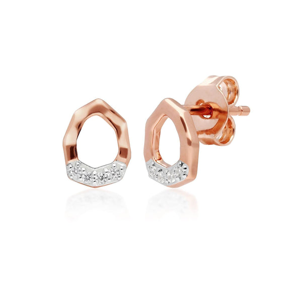 Gemondo Diamond Pave Asymmetrical Stud Earring & Ring Set In 9ct Rose Gold