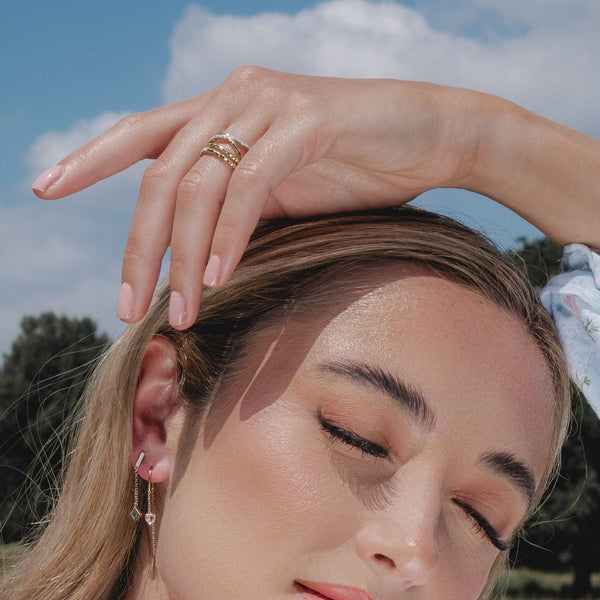 Gemondo Diamond Pavé Hammered Double Band Ring In 9ct Yellow Gold