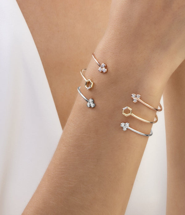 Gemondo Diamond Pavé Hexagon Open Bangle In 9ct Yellow Gold