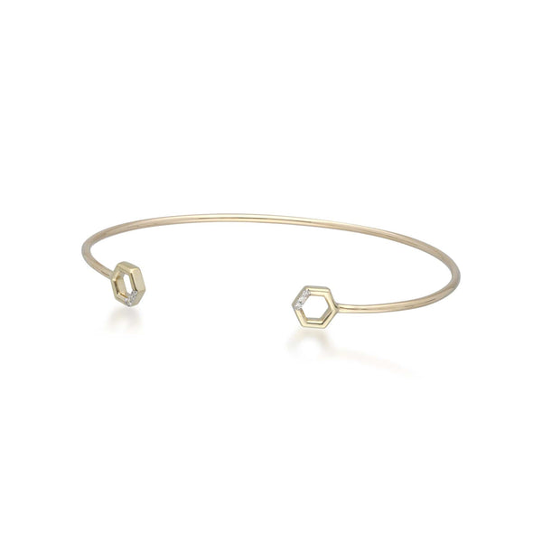 Gemondo Diamond Pavé Hexagon Open Bangle In 9ct Yellow Gold