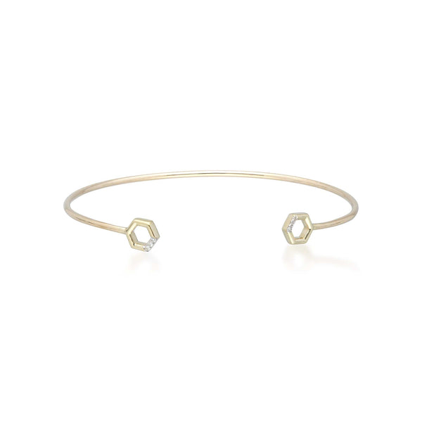 gemondo Diamond Pavé Hexagon Open Bangle in 9ct Yellow Gold