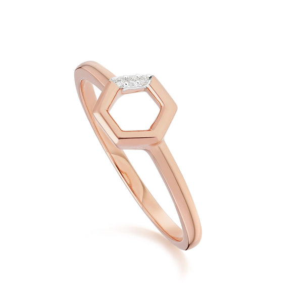 Gemondo Diamond Pave Hexagon Stud Earring & Ring Set In 9ct Rose Gold