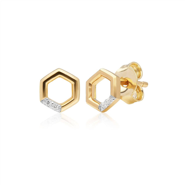 Gemondo Diamond Pave Hexagon Stud Earring & Ring Set In 9ct Yellow Gold