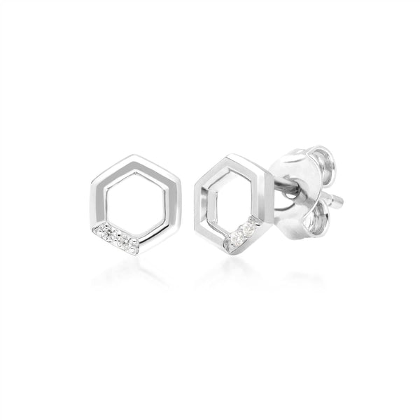 Gemondo Diamond Pave Hexagon Stud Earring & Ring Set In 9ct White Gold