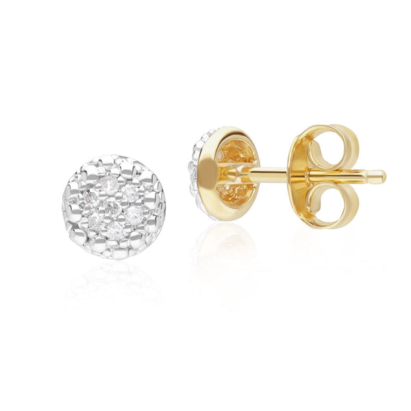 Gemondo Diamond Pave Round Stud Earrings In 9ct Yellow Gold