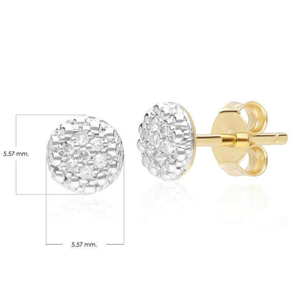 Gemondo Diamond Pave Round Stud Earrings In 9ct Yellow Gold