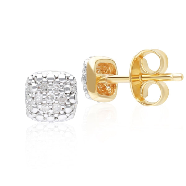 Gemondo Diamond Pave Square Stud Earrings 9ct Yellow Gold