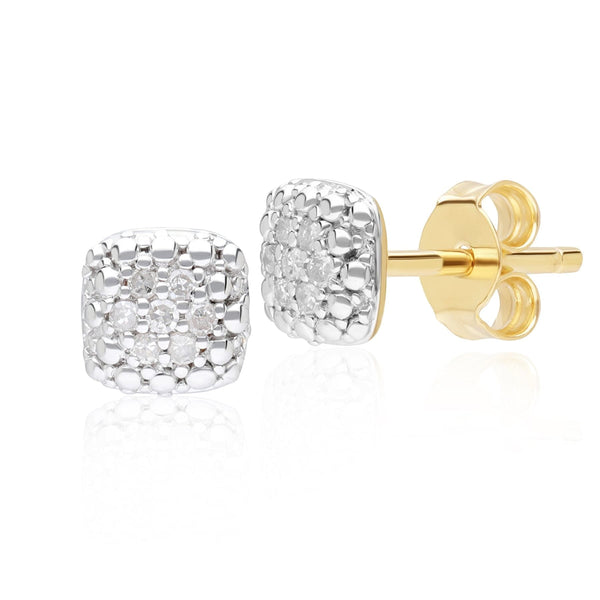 gemondo Diamond Pave Square Stud Earrings 9ct Yellow Gold