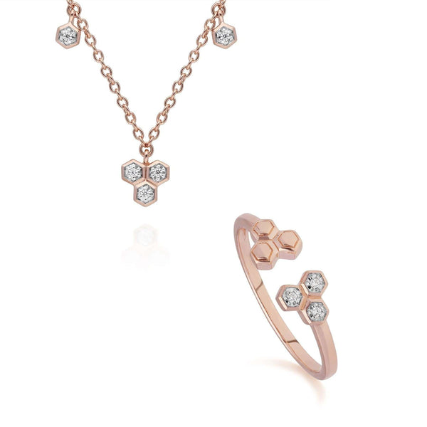 gemondo Diamond Trilogy Necklace & Ring Set in 9ct Rose Gold