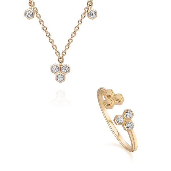 gemondo Diamond Trilogy Necklace & Ring Set in 9ct Yellow Gold