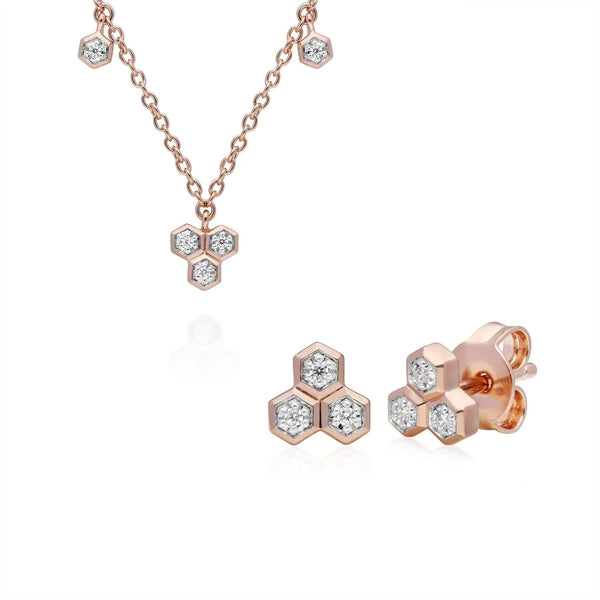 gemondo Diamond Trilogy Necklace & Stud Earring Set in 9ct Rose Gold