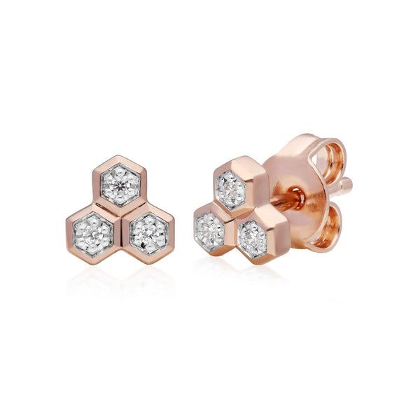 gemondo Diamond Trilogy Ring & Stud Earring Set in 9ct Rose Gold