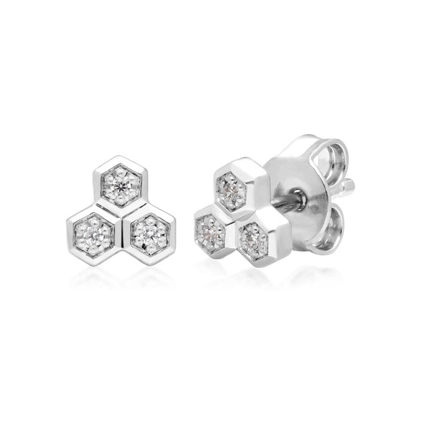 Gemondo Diamond Trilogy Ring & Stud Earring Set In 9ct White Gold