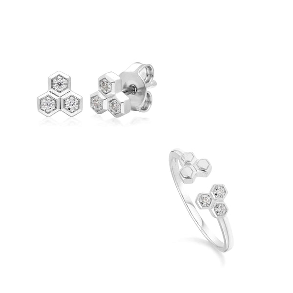 gemondo Diamond Trilogy Ring & Stud Earring Set in 9ct White Gold
