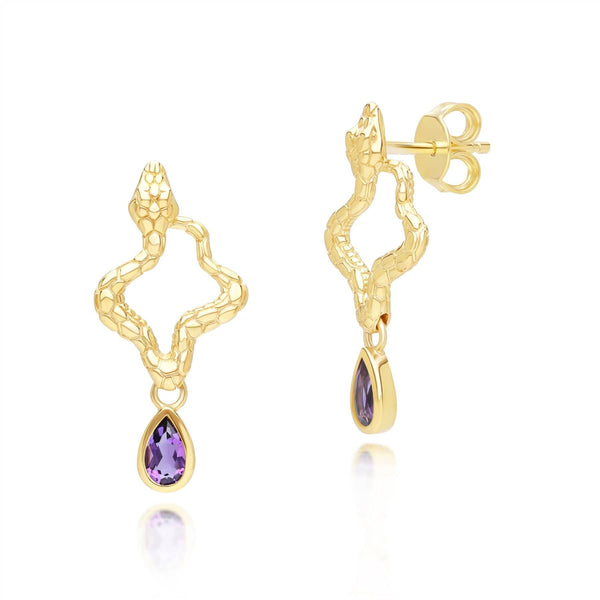 Gemondo ECFEW™ Amethyst Snake Drop Earrings In Gold Plated Sterling Silver