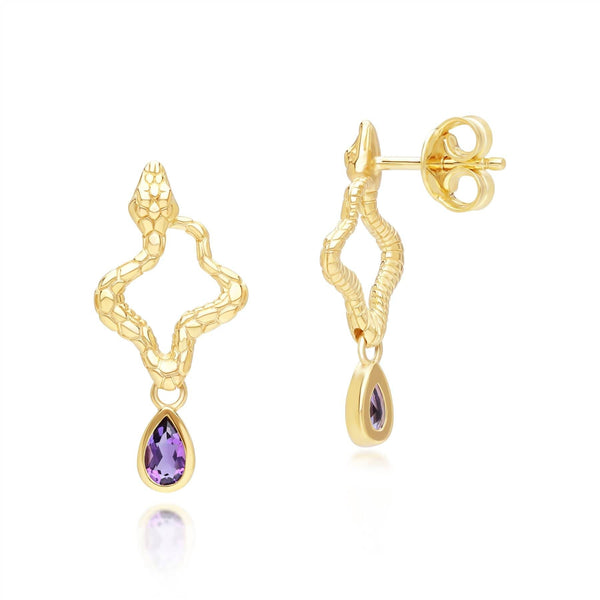 Gemondo ECFEW™ Amethyst Snake Drop Earrings In Gold Plated Sterling Silver