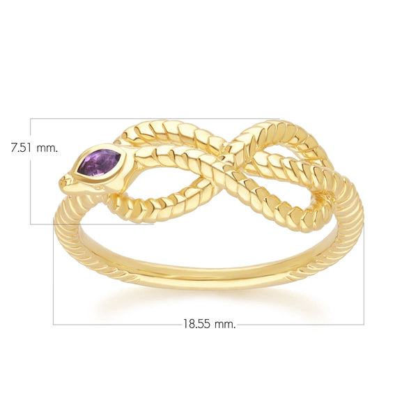 Gemondo ECFEW™ Amethyst Winding Snake Ring In Gold Plated Sterling Silver
