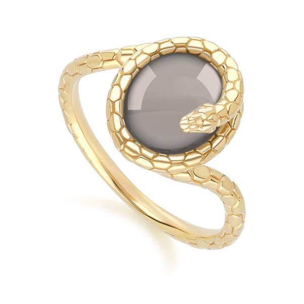 Gemondo ECFEW™ Black Moonstone Winding Snake Ring In Gold Plated Sterling Silver