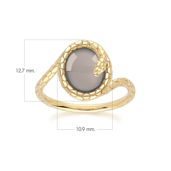 Gemondo ECFEW™ Black Moonstone Winding Snake Ring In Gold Plated Sterling Silver