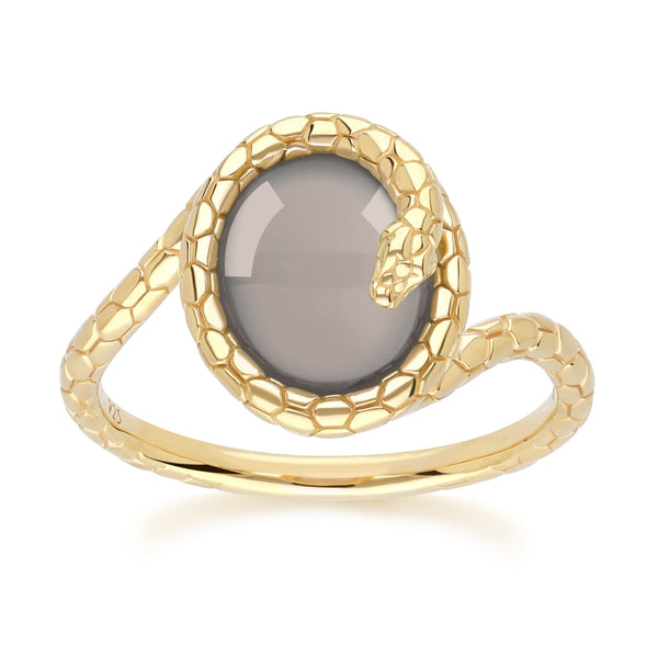 gemondo ECFEW™ Black Moonstone Winding Snake Ring In Gold Plated Sterling Silver