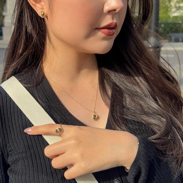 Gemondo ECFEW™ Black Moonstone Winding Snake Stud Earrings In Gold Plated Sterling Silver