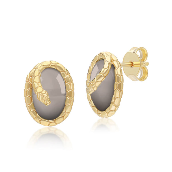 gemondo ECFEW™ Black Moonstone Winding Snake Stud Earrings In Gold Plated Sterling Silver