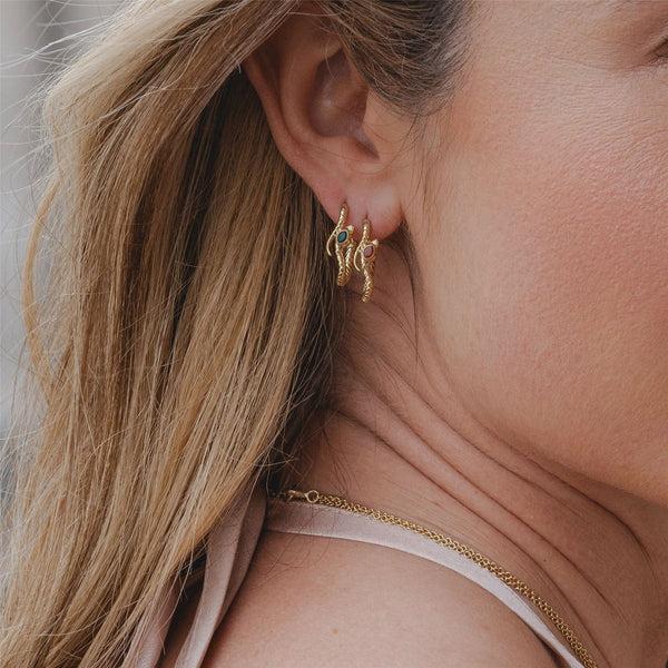 Gemondo ECFEW™ Carnelian Snake Hoop Earrings In Gold Plated Sterling Silver