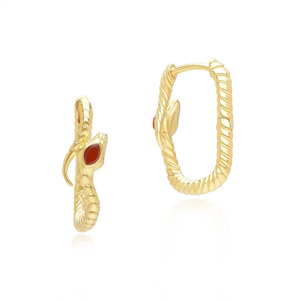 Gemondo ECFEW™ Carnelian Snake Hoop Earrings In Gold Plated Sterling Silver