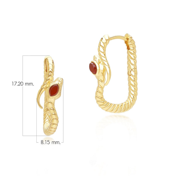 Gemondo ECFEW™ Carnelian Snake Hoop Earrings In Gold Plated Sterling Silver