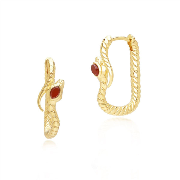 gemondo ECFEW™ Carnelian Snake Hoop Earrings in Gold Plated Sterling Silver gemondo ECFEW™ Carnelian Snake Hoop Earrings in Gold Plated Sterling Silver