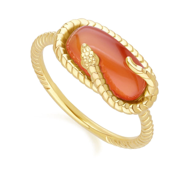 Gemondo ECFEW™ Carnelian Snake Ring In Gold Plated Sterling Silver