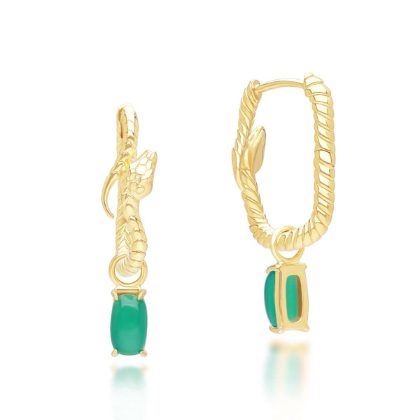 Gemondo ECFEW™ Chalcedony Snake Dangle Hoop Earrings In Gold Plated Sterling Silver
