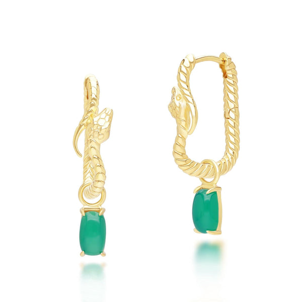 gemondo ECFEW™ Chalcedony Snake Dangle Hoop Earrings in Gold Plated Sterling Silver