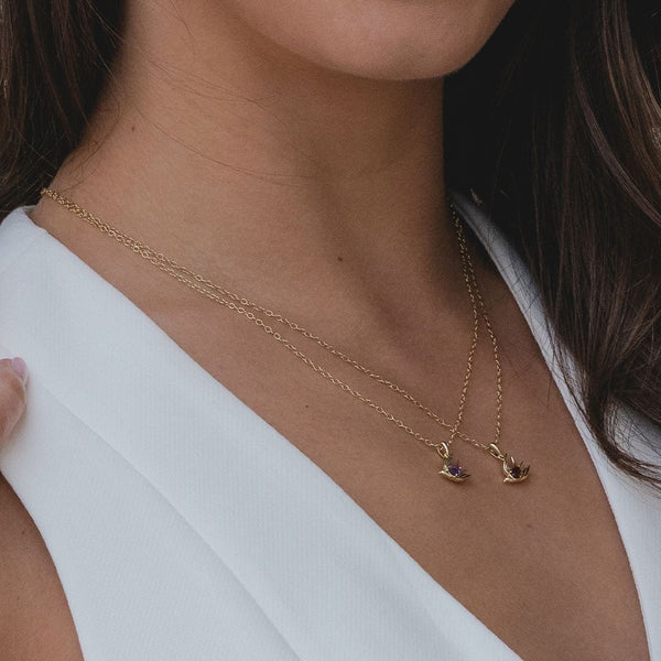 Gemondo ECFEW™ Creator Amethyst Hummingbird Pendant Necklace In Gold Plated Sterling Silver