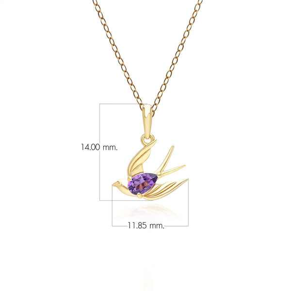 Gemondo ECFEW™ Creator Amethyst Hummingbird Pendant Necklace In Gold Plated Sterling Silver