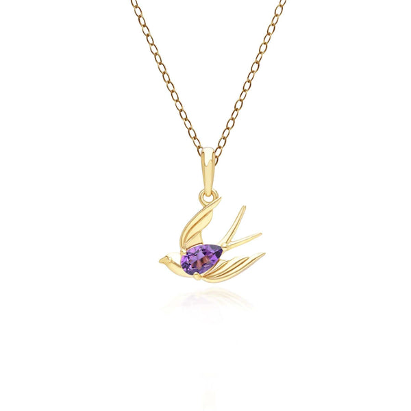 gemondo ECFEW™ Creator Amethyst Hummingbird Pendant Necklace in Gold Plated Sterling Silver