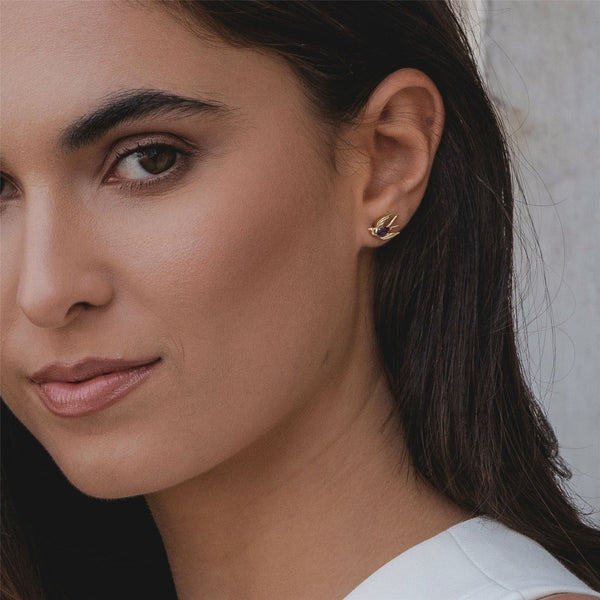 Gemondo ECFEW™ Creator Amethyst Hummingbird Stud Earrings In Gold Plated Sterling Silver