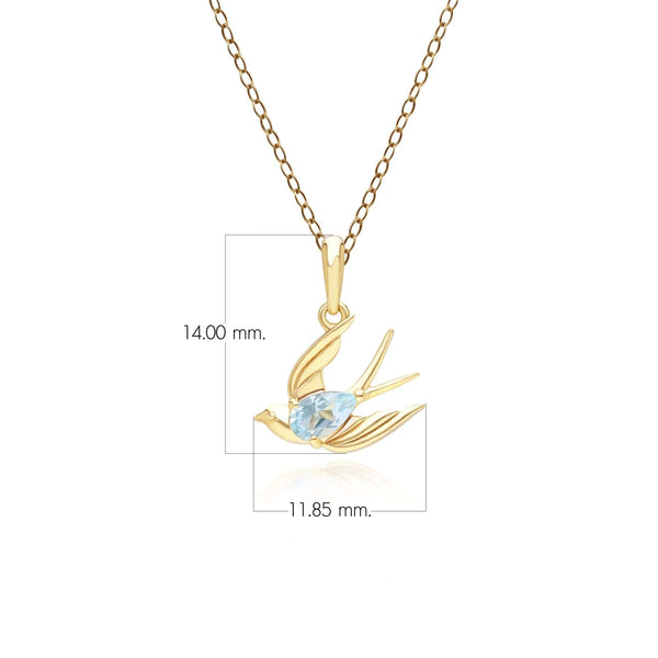 Gemondo ECFEW™ Creator Blue Topaz Hummingbird Pendant Necklace In Gold Plated Sterling Silver