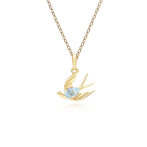 gemondo ECFEW™ Creator Blue Topaz Hummingbird Pendant Necklace in Gold Plated Sterling Silver
