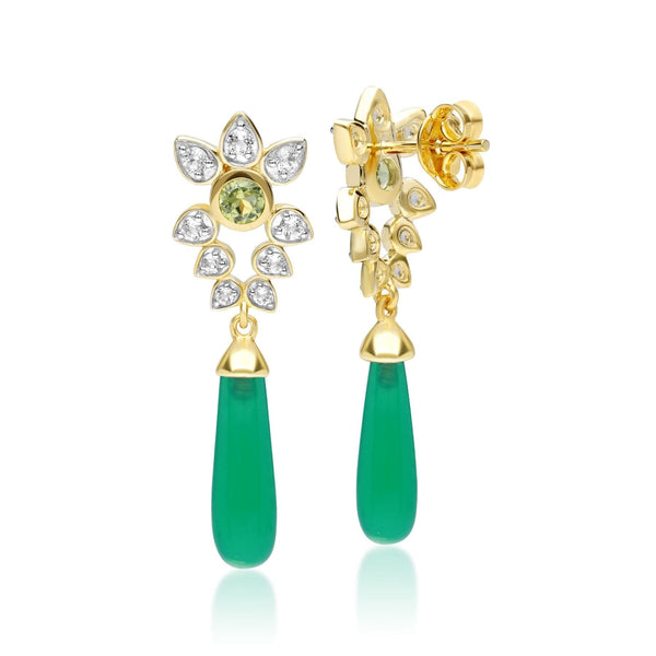 Gemondo ECFEW™ Creator Dyed Green Chalcedony Peridot & White Topaz Earrings In Gold Plated Sterling Silver