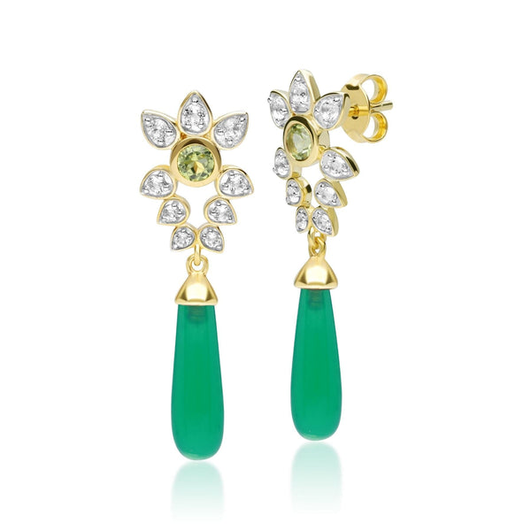 gemondo ECFEW™ Creator Dyed Green Chalcedony Peridot & White Topaz Earrings In Gold Plated Sterling Silver